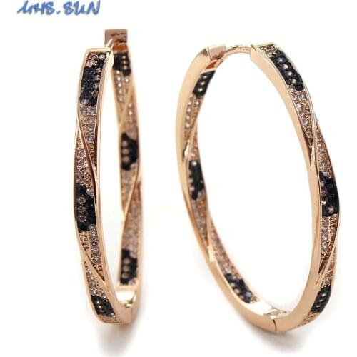 MHS.SUN Luxury Leopard Twisted Hoop Earrings Vintage Gold Color Zircon Paved Loop Earrings Elegant Jewelry Accessories
