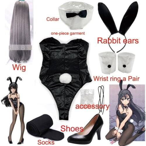 Sakurajima Mai Cosplay Costume for Bunny Girl Halloween Funny Costume Black Stockings High Heels 35-39 Code