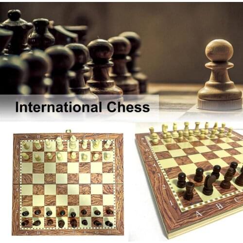 29.5cm Vintage Chess 3 in 1 Foldable Wooden Portable Checkers Backgammon Chess Pieces Educational Toy for Kids Children Chess Pi