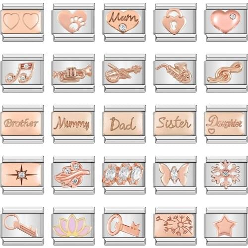 Hapiship Original Daisy Rose Heart Musical Instruments Italian Charm Links Fit 9mm Bracelet Stainless Steel Jewelry Making DJ357