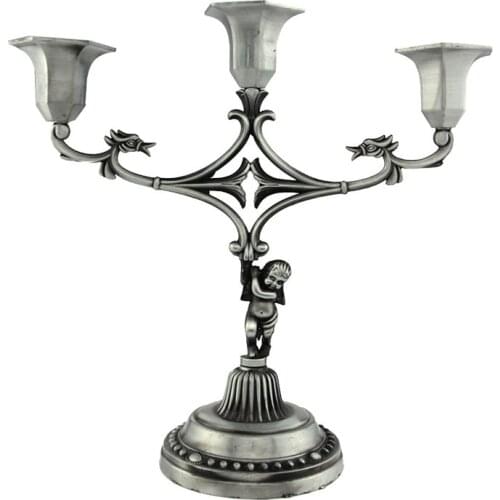 HeyMamba Antique Tin 3-arm Candle Holders Metal Candlestick Stand Christian Wedding Candelabra Decoration
