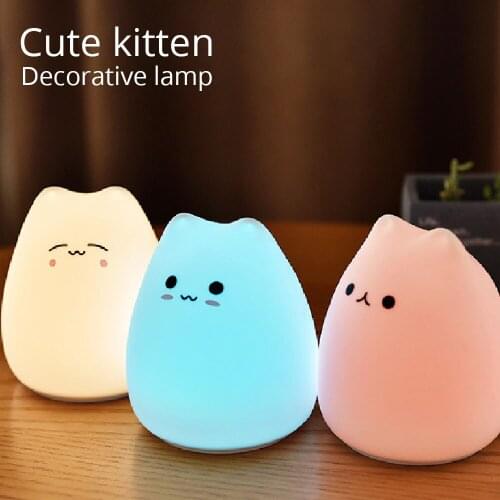 Led Mini Colorful Silicone Pat Light Small Cute Cat Night Light Feeding Expression Light Kitty Room Decoration Lights