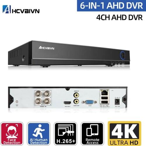 Ultra HD 4K 4CH AHD Video Recorder H.265+ 8MP 4CH 6 in 1 Hybrid DVR CVBS TVI CVI IP NVR For Home CCTV Camera System