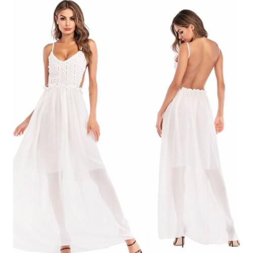 Wither Dress Ladies Full dress women Pure color Satin Backless Casual fashion Solid Sleeveless Dresses Splicing beash Party new