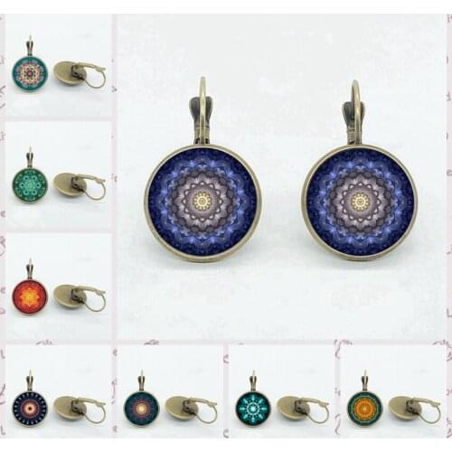 Vintage Mandala Energy Figure Earrings Sacred Energy Figure Dome Glass Earrings Women High Quality Gift