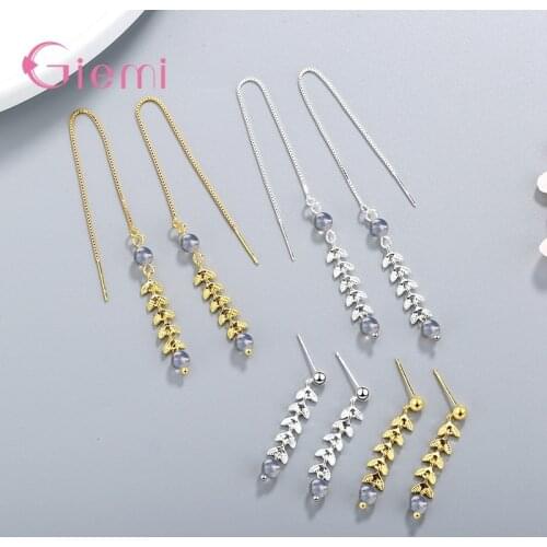 New Arrival Fashion Long Tassel Leaf Stud Earrings for Women Girl Moonstone Simulated Ear Line Chain Trendy Jewelry Gift