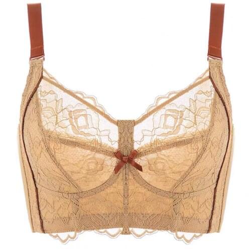 Plus Size Womens Full Coverage Non Padded Minimizer Bra Lace Embroidery Wire Free Adjustable Underwear 34 36 38 40 42 B C D E F