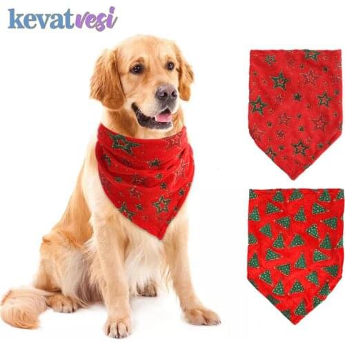 Pet Bandana Christmas Dog Scarf Red Puppy Saliva Towel Star Christmas Tree Pattern Dog Bow Ties Collar Pet Grooming Accessories