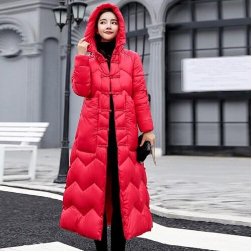 2019 Winter Pattern Overknee Long Self-cultivation Down Cotton-padded Air Button Is Thin Thin. Lengthen Fund Clothes Loose Coat