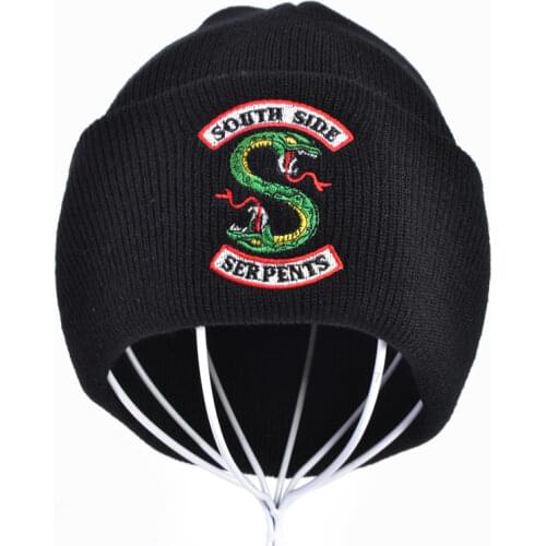 Cartoon embroidery Riverdale South Side Serpents Cosplay Hats Beanie Cap Women Men Winter Knitted Embroidery Hat