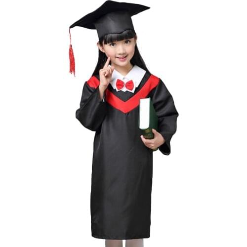 1 Set Children Graduation Gown Cloak Robe Cap Cosplay Costumes for Kids Children (Red Collar with Cap and Certificate 110-160cm)