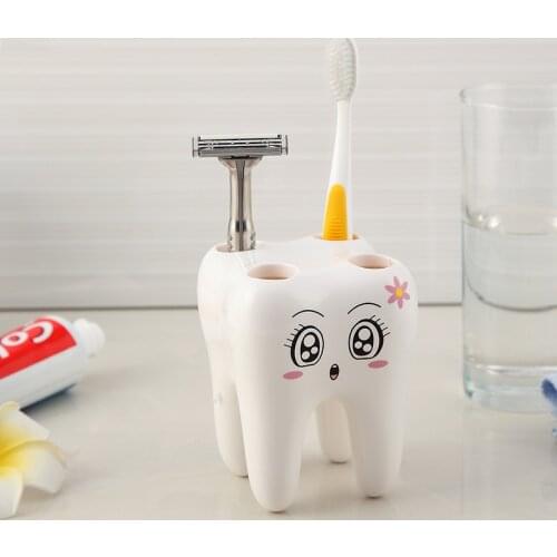 1 Pc Creative Cartoon 4 Hole Toothbrush Holder Stand Shelf Bracket Tooth Shaped Bathroom Supplies Organizers Accessories