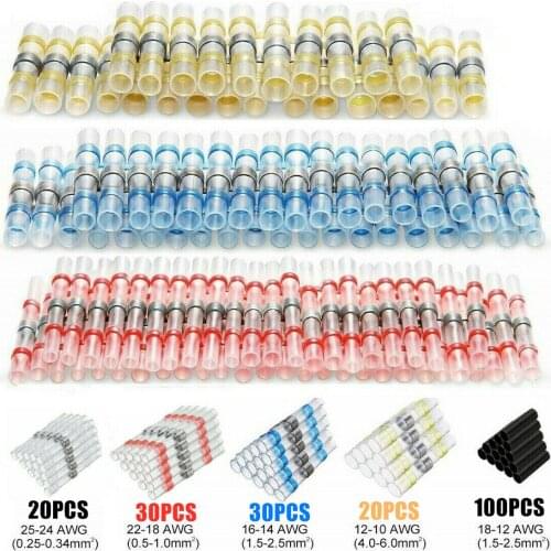 200PCS Solder Seal Sleeve Wire Butt Connectors Waterproof Heat Shrink Tube Fast Connect Insulated Electrical Splices Terminals