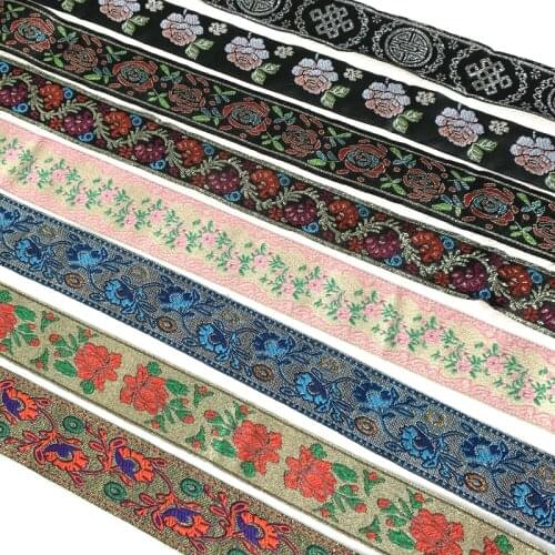 3 Yards 1.25" 30-35MM Gold Silk Vintage Ethnic Flower Lace Ribbon Boho Lace Trim DIY Clothes Bag Accessories Embroidered Custom