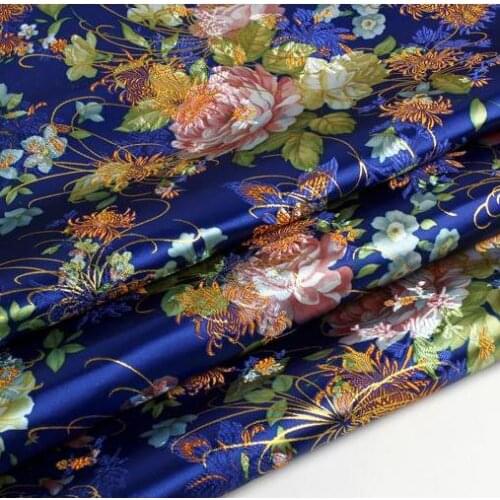 70cm*100cm Brocade fabric costume clothing dress fabric cloth brocade sapphire gold peonies women dress diy fabric
