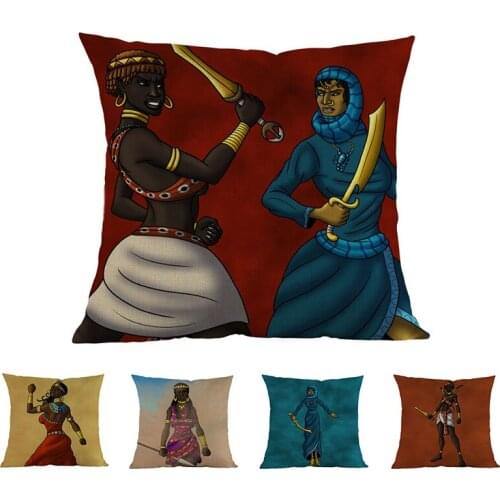 African cartoon character Africa primitive life war Home Art Decoration Sofa Throw Pillow Case Cotton Linen Cushion Cover 45x45