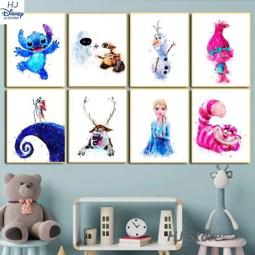 Disney Movie Frozen 2 Princess Printing Cartoon Canvas Painting Watercolor Wall-E and Eve Potser for Kid Bedroom Decoration Gift