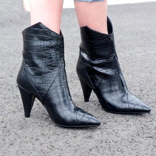 Black Yellow Brown Ladies Ankle Boots Autumn Winter New High-Heel Slip On Short Boots Female Fashion Pointed Toe Womens Shoes