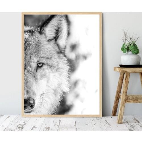 Black White Wolf Print Forest Animal Photography Poster Wilderness Wall Art Canvas Painting Wall Picture Living Room Home Decor