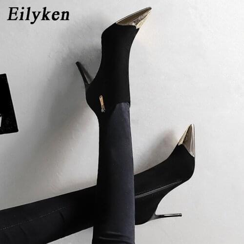 Eilyken New Design Metal Decoration Pointed Toe Women Winter Warm Short Plush Ankle Boots Femme Shoes Fashion Thin High Heels
