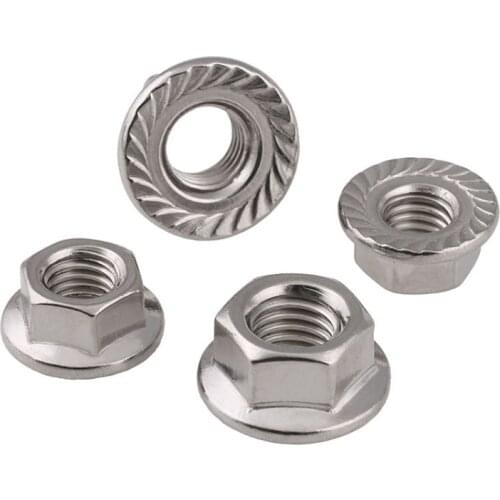 304 Stainless Steel Inch Hexagon Flange Nut Non-slip Nut with Teeth American Hexagon Nuts with Flange 5Pcs