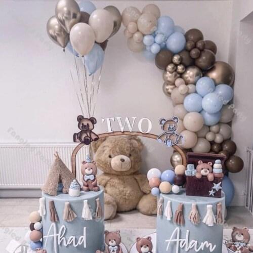 111pcs Coffee Macaron Blue Balloon Garland Chrome Champagne Natural Sand Baby Shower Balloons Gender Reveal Birthday Party Kit