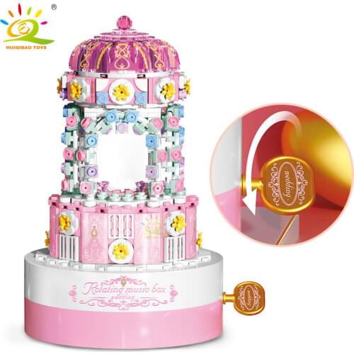 HUIQIBAO 537pcs Valentines Wedding Model Rotating Music Box Building Blocks Cteator City Bricks Set Children Toys Decoration