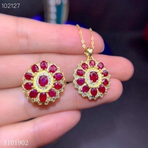KJJEAXCMY exquisite jewelry 925 sterling silver inlaid natural ruby ladies luxury ring necklace pendant set support test