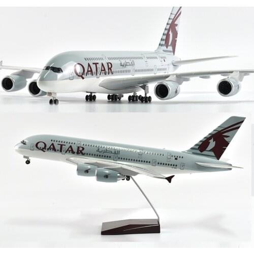 JASON TUTU 46cm Qatar Airbus 380 Plane Model Airplane Model Aircraft Model 1/160 Scale Diecast Resin Airplanes Planes W Light