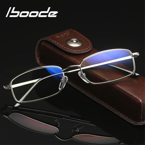 Iboode Classic Metal Reading Eyeglasses Unisex Anti Blue-ray Presbyopia Eyewear Women Men With Case Random Color +1.0 to 4.0