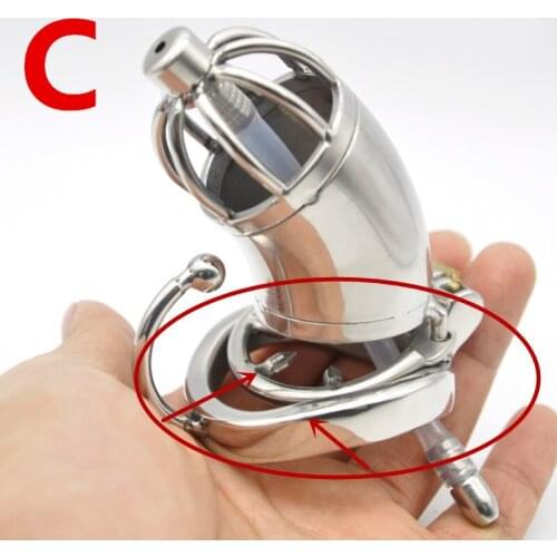 Stainless Steel Chastity Cage with Urethral Sound Catheter Anti-off Spike Ring Male Chastity Devices Penis Lock for Men G225