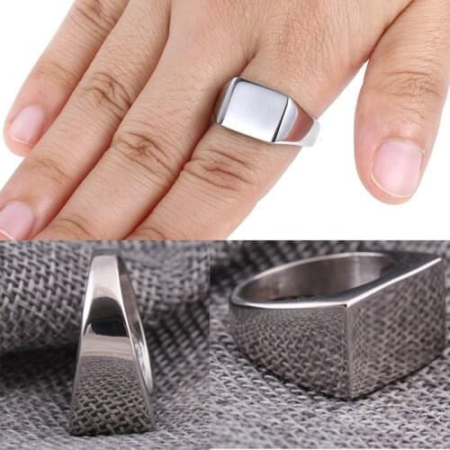 10mm Wide Mens Boys Smooth Square Signet Ring Silver Color Stainless Steel Ring Jewelry