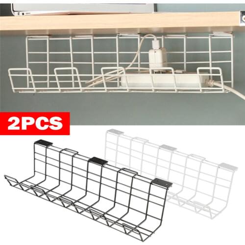 2PC Wall-Mounted Under Desk Cable Management Storage Basket Hanging Wire Rack Home Office Wire Cord Power Strip AdapterOrganizer