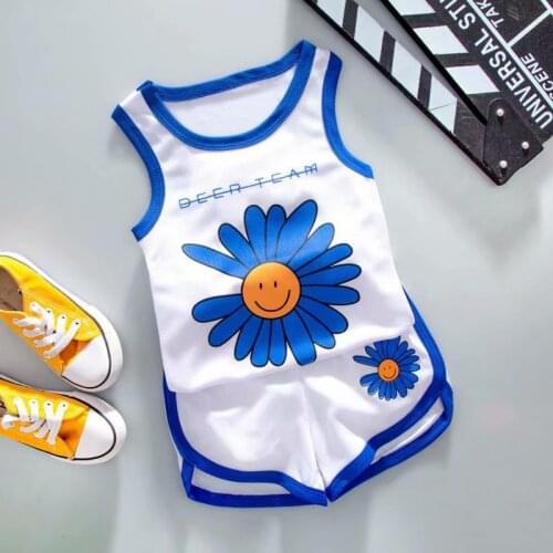 Childrens Suit Kids Girls Vest + Shorts Set Summer Sleeveless Cartoon Pattern Clothing Sets Toddler Kids Boys Baby Outfits