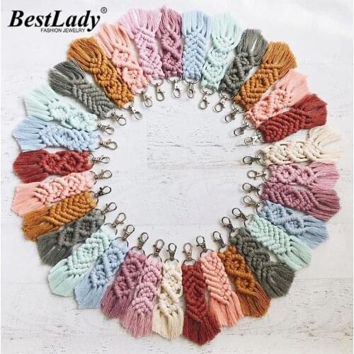 Best Lady Tassel Macrame Keychains for Women Boho Handmade Weave Fiberlove key Holder Keyring Bag Car Hanging Accessories Gifts