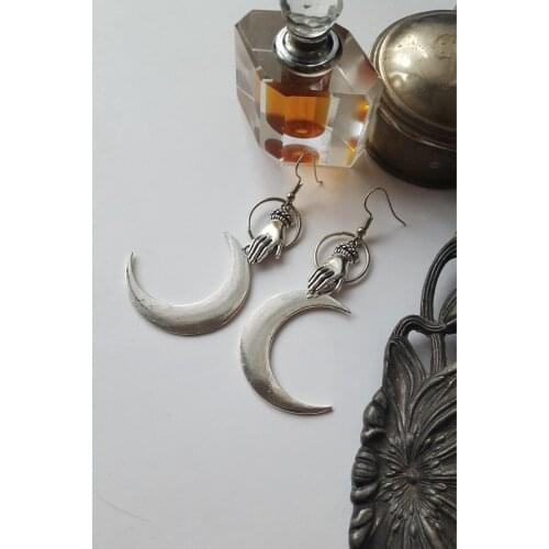 Moon hand earrings Witchy alternative goth witch gothic boho celtic Pagan Wiccan luna phase witchy Goddess Fashion woman gift