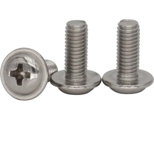M4*6 M4x6 M4*8 M4x8 M4*10 M4x10 M4*12 M4x12 304 316 Stainless Steel DIN967 Cross Phillips Round Pan Screw With Washer Collar