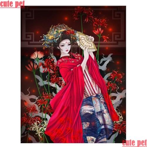 Cute pet round square Drill Japanese Geisha Woman Diy full diamond painting Cross Stitch embroidery mosaic pictures rhinestones