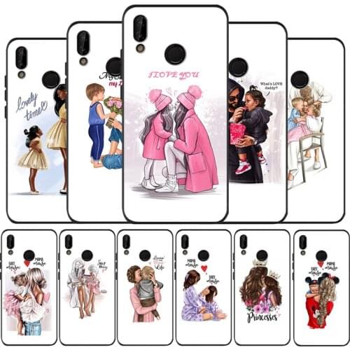 Fashion Brown Hair Baby Mom daughter Girl Son Dad Black Soft Phone Case For Huawei 40 30 20 10 9 Lite Pro P smart 2019 Y6 Y6
