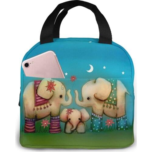 Cartoon Elephant Canvas Portable Cooler Lunch Bag Fashion Thermal Insulated Food Bags Food Picnic Lunch Box Bag for Students