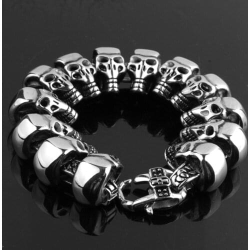 Hip Hop Skull Biker Mens Bracelet for Men Motorcycle Link High Quality 316L Stainless Steel Bracelet Bangle 22cm