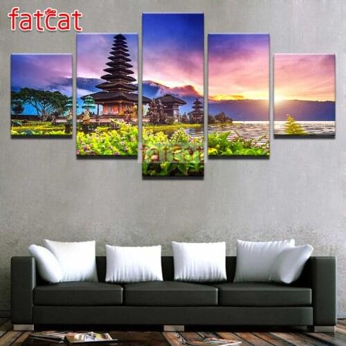 FATCAT Chinese castle lake Diamond Painting 5 piece Full Square Round Drill diy Diamond Embroidery Sale Art home Decor AE1534