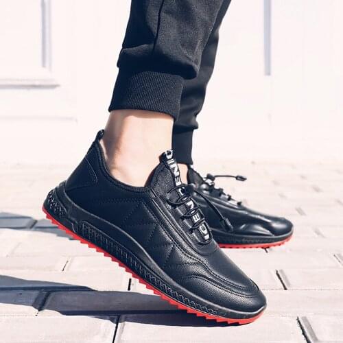 New Fashion Running Shoes for Men Lace Up Sport Shoes PU Leather Outdoor Walking Jogging Sneakers Trainers Comfortable Footwear