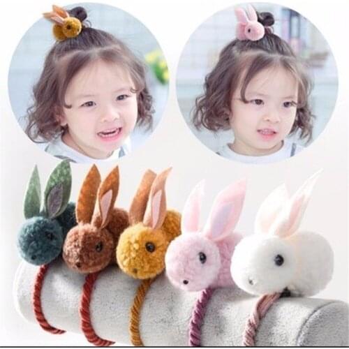 Cute Animals Style Hair Bands Three-Dimensional Plush Rabbit Ears Headband Children Cute Hair Rope Girls Kids Lovely Rubber Band
