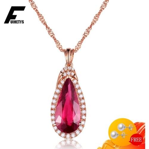 Trendy Necklace 925 Silver Jewelry for Women Wedding Engagement Water Drop Shape Ruby Zircon Gemstones Pendant Girl Accessories