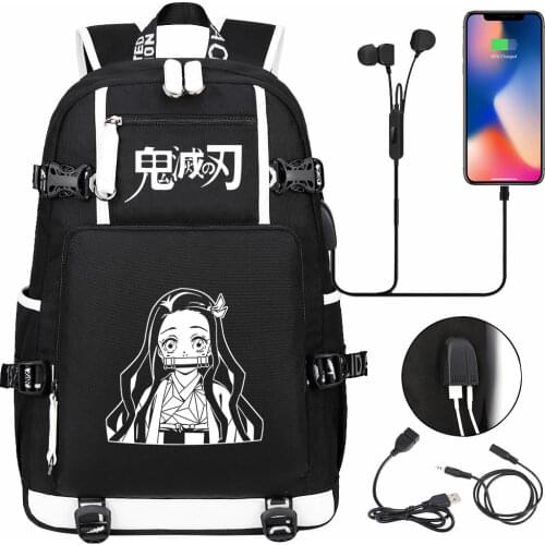 Hot Demon Slayer Cute Nezuko USB Boy Girl Book School Bags Large Capacity Teenagers Student Schoolbags Women Men Laptop Backpack