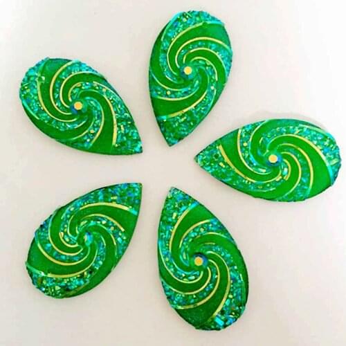 DIY 30PCS 16mm*27mm AB resin green droplet shape resin rhinestone wedding decoration 2 hole resin drill -B336*3