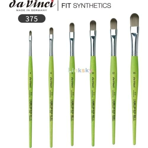 Da Vinci Student Series 375 Fit for School and Hobby Paint Brush, Filbert Elastic Synthetic with Green Matte Handle, Size 4-20