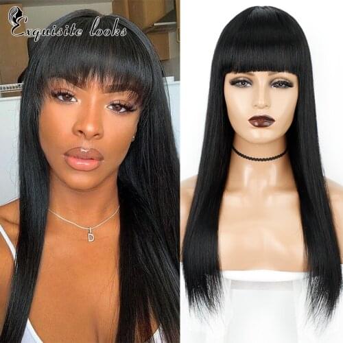 Silky Brazilian Virgin Straight Human Hair Wigs with Bangs Long Wig With Bangs Glueless Machine Made Wigs for Black Women