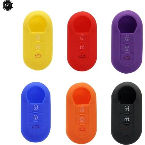 Silicone Car Key Cover Case 3 Buttons Remote Auto Folding Flip Key Blanks Case for Fiat 500 Grande Punto Stilo 500x Panda Ducat